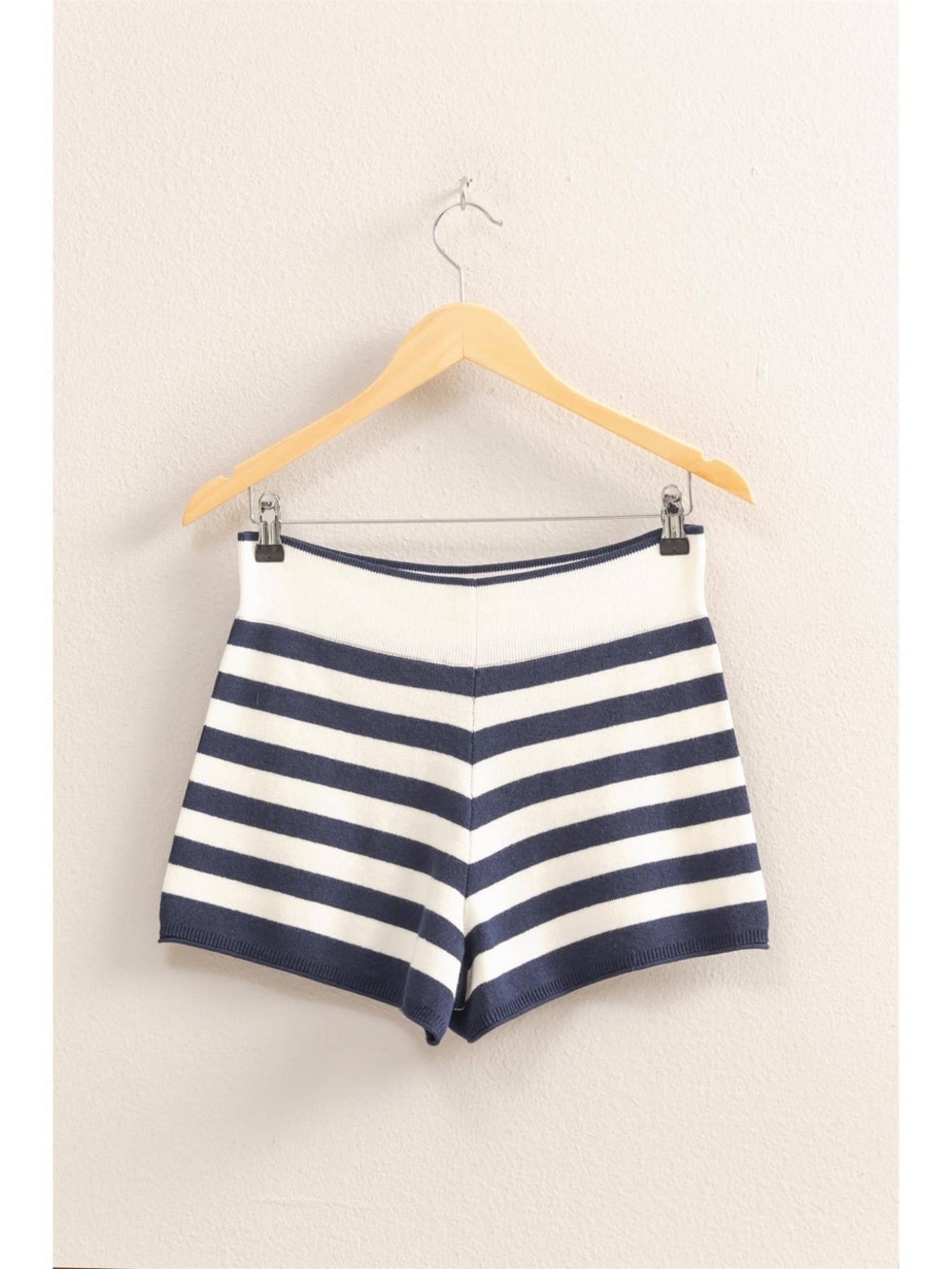 Double Zero Fitted Knit Navy Stripe  Shorts